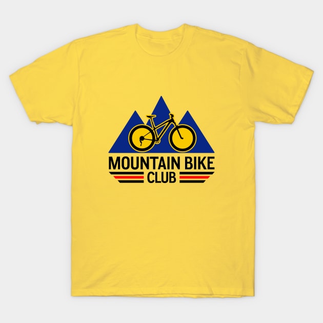 Mountain bike club with a mountain bicycle and geometric mountains T-Shirt by Drumsartco